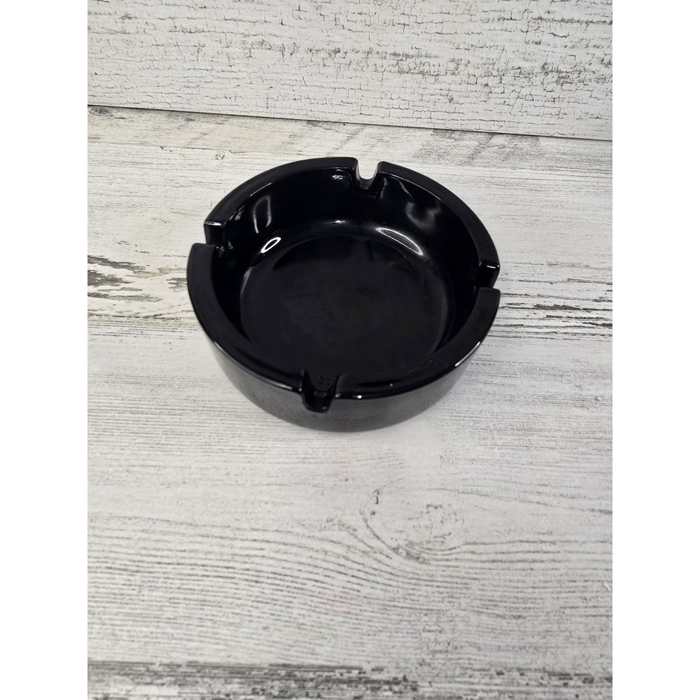 Vintage Black Glass Ashtray Made in France Round 4 Slot Glossy Smoking Accessory